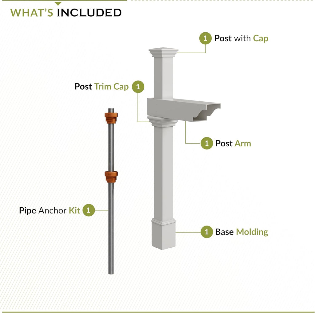 Zippity Classica Mailbox Post, White Vinyl DIY No Dig Kit | 1 Post, Mailbox Sold Separately, ZP19013