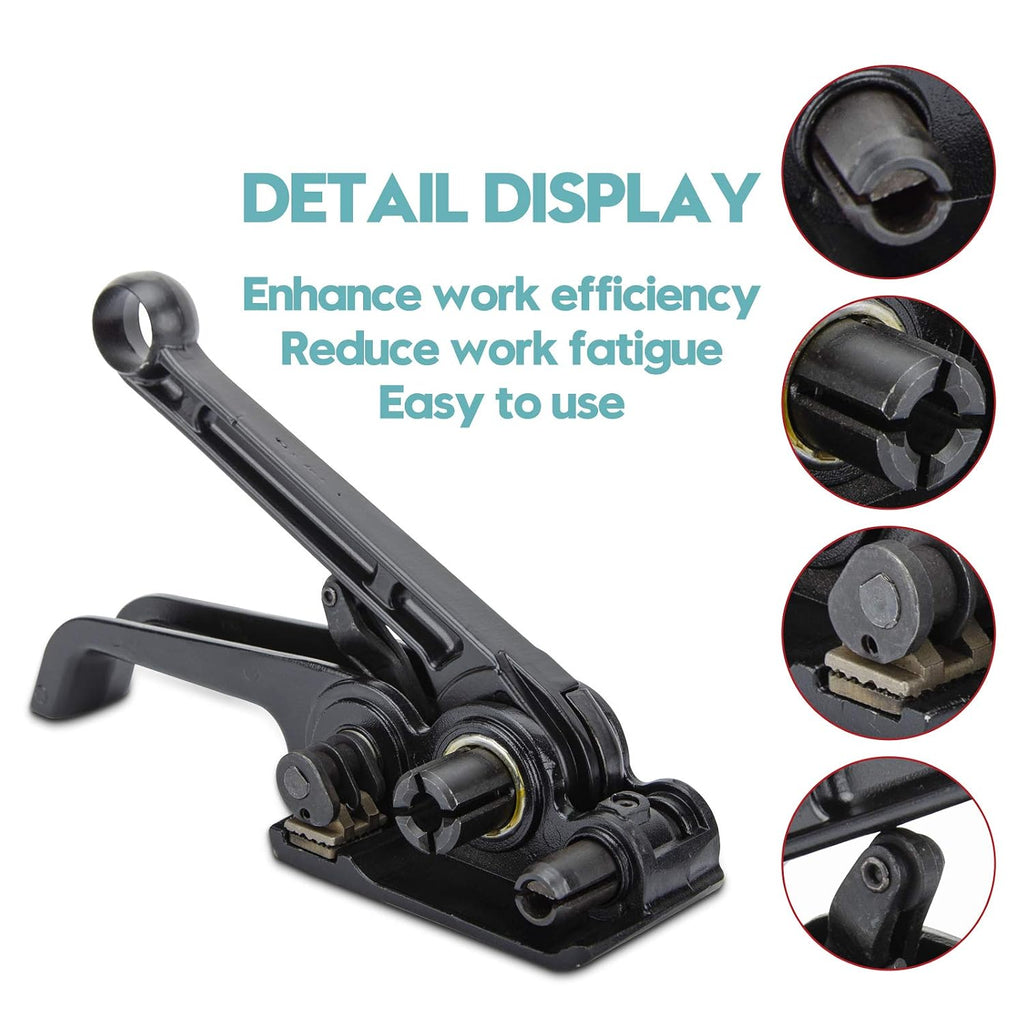 Upgraded Heavy Duty Poly Strapping Tensioner Sealer Cutter Manual Packing Tools Kit for 1/2"-3/4" Width Polyester