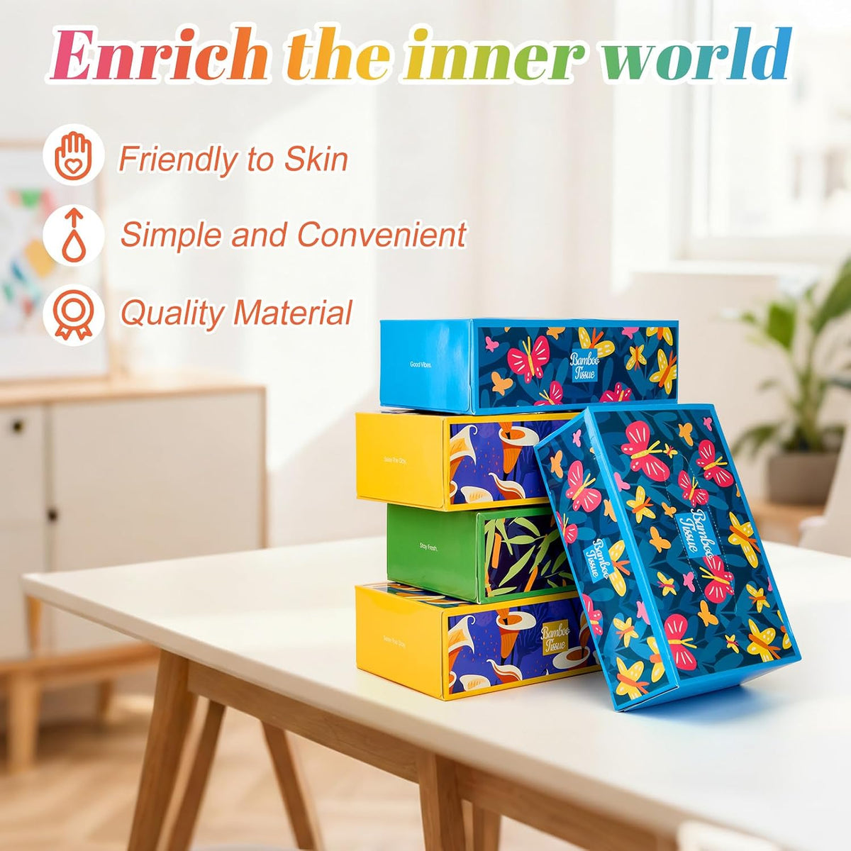 12 Boxes Bamboo Facial Tissues Box Paper, Soft Cube Facial Tissue