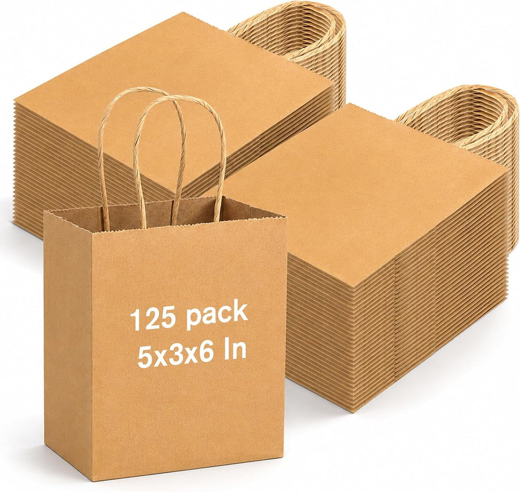 125 Pcs Small Paper Bags, 5x3x6 Inch Mini Gift Bags with Handle