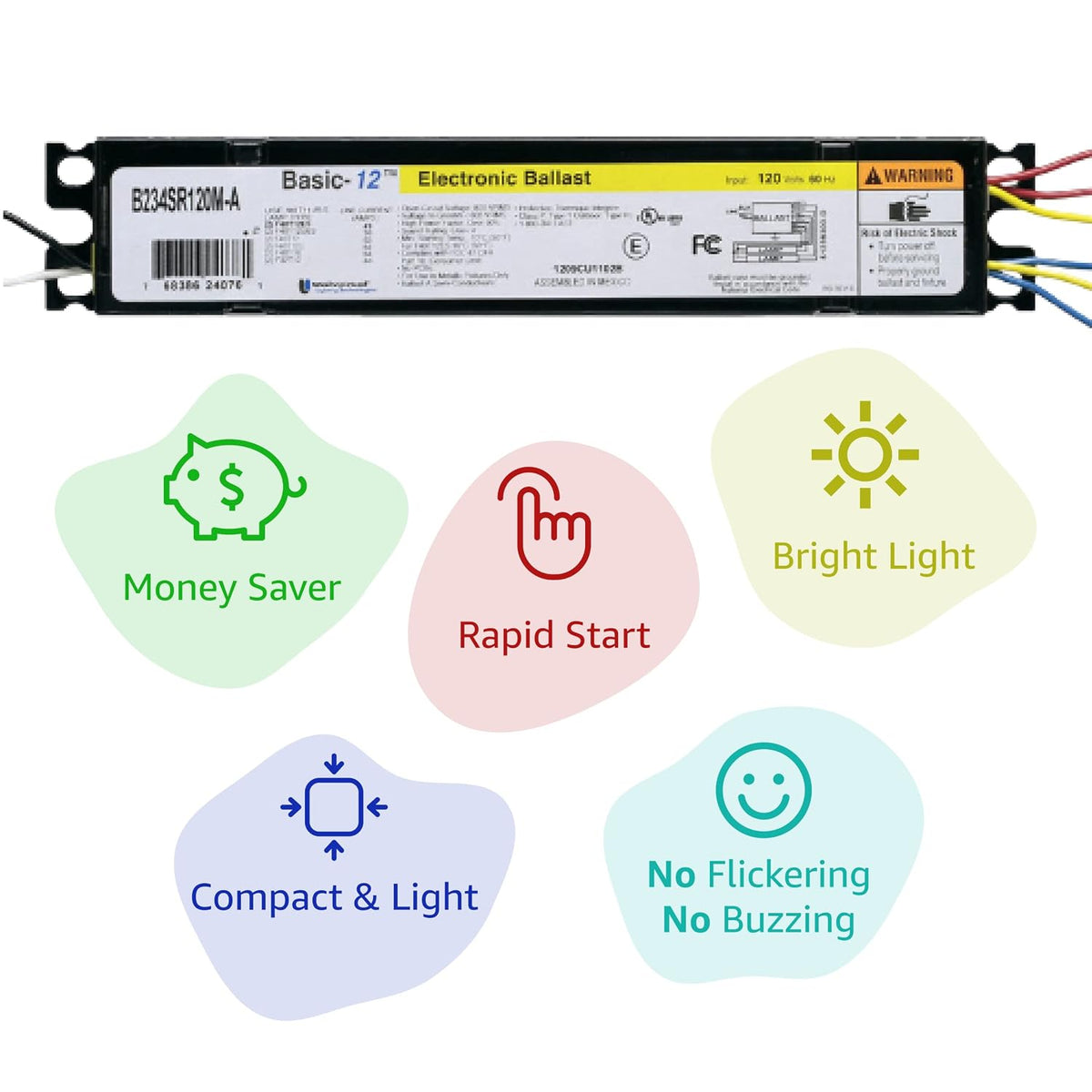 Universal Lighting Technologies B234SR120M-A000I Electronic Ballast, Fluorescent, T12, 2-Lamp, 120V, Black
