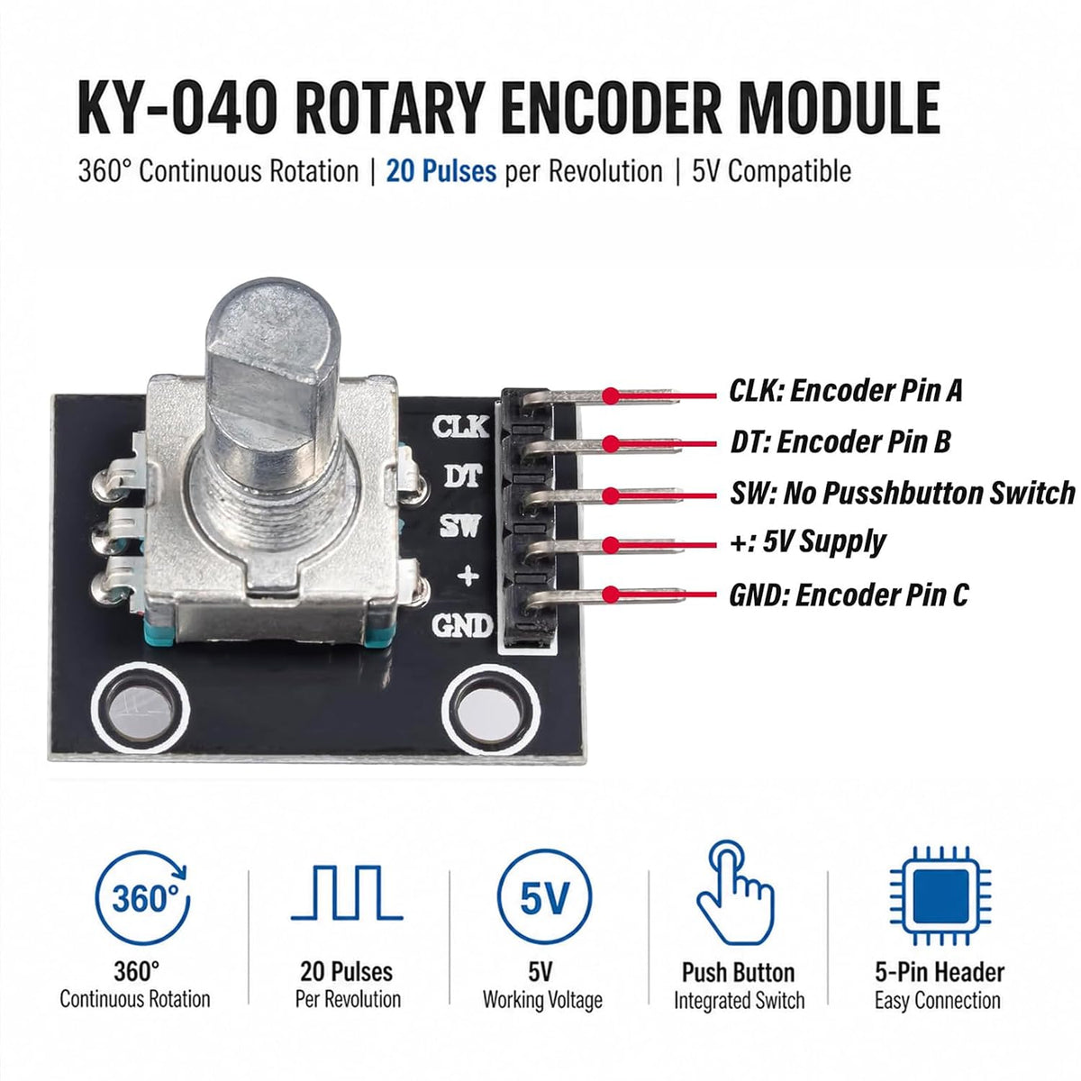 SUUOO 8-Pack KY-040 Rotary Encoder Module with Push Button Switch