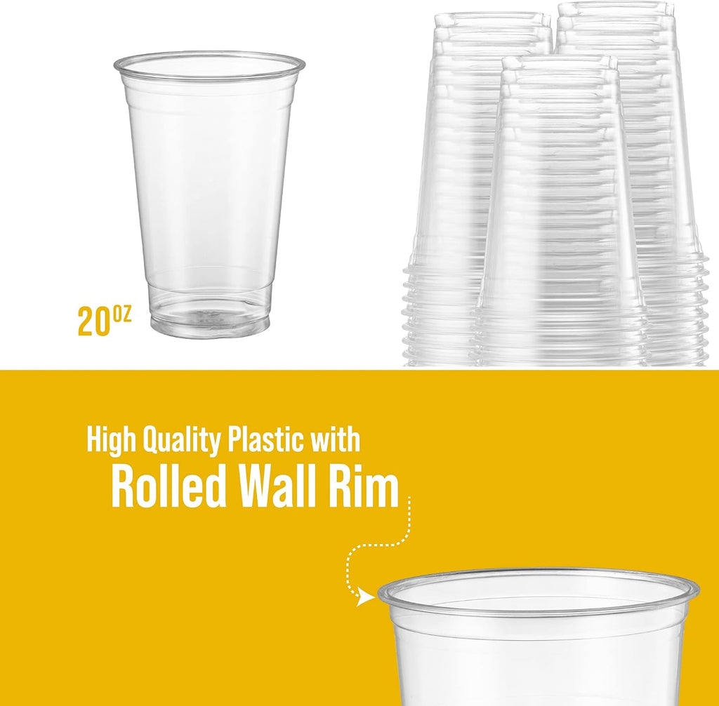 20 oz Clear PET Cups With Dome lids & Straws for Iced Coffee 40 Sets