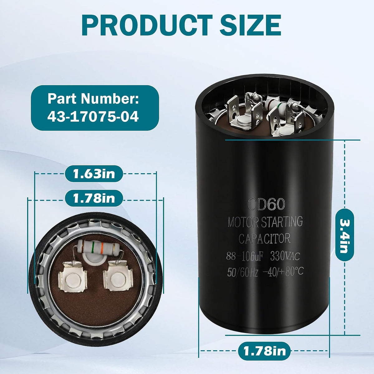 88-106 UF 330V Start Capacitor 43-17075-04 Replacement Parts