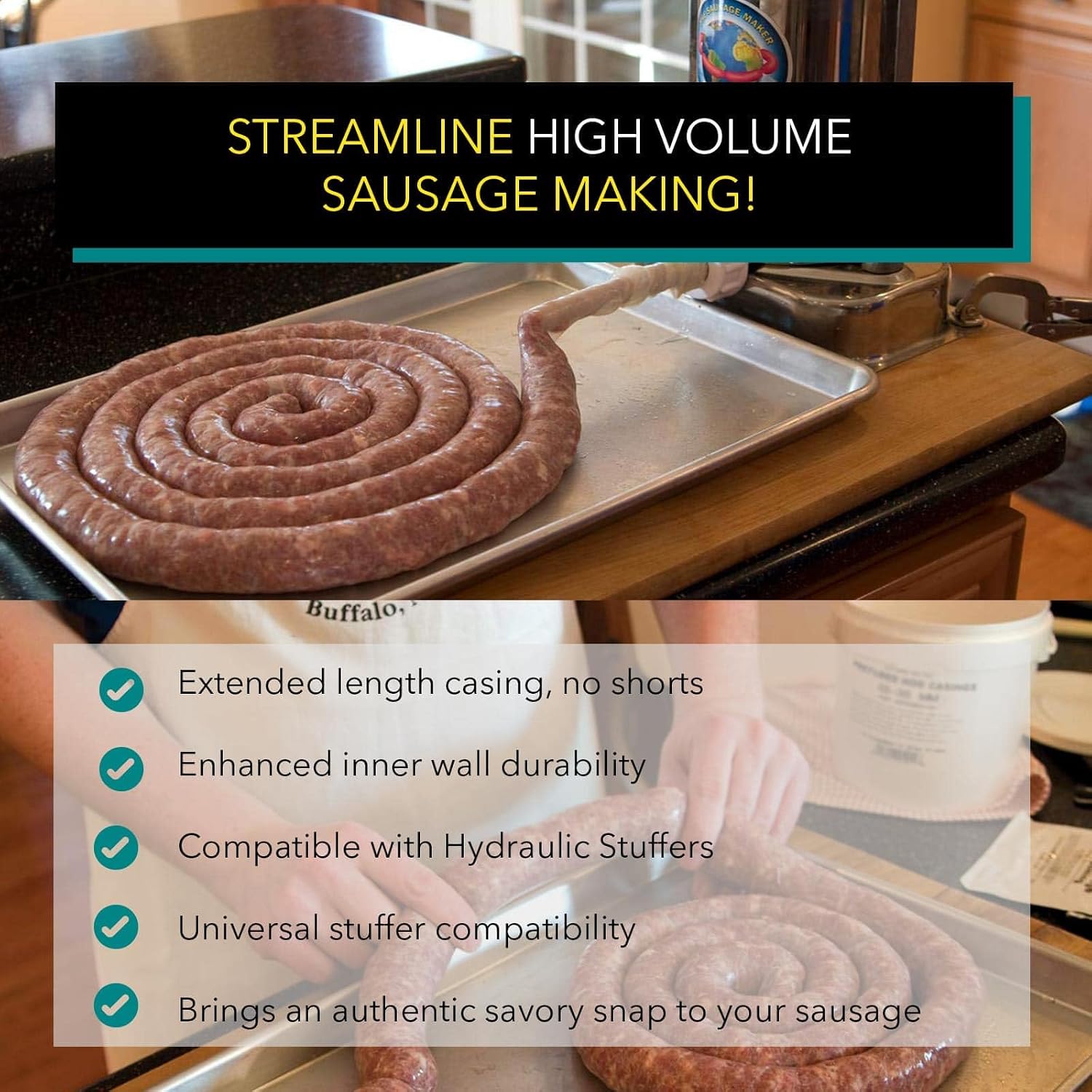 Natural Hog Sausage Casings 29 To 32 MM 90 Yards Whole Hank, Stuffs Over 70lb Meat, North American Edible Pork Link