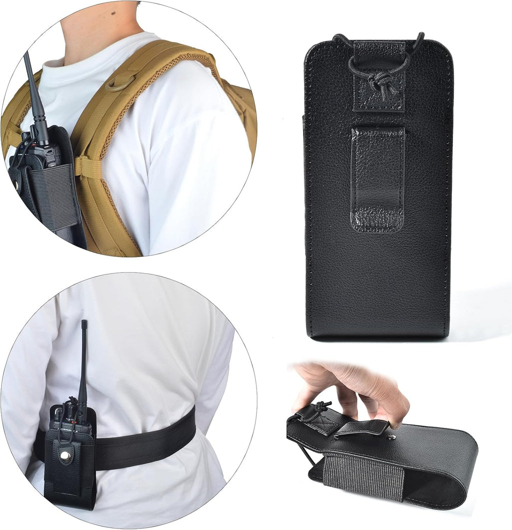 Universal Radio Holster, Tactical Leather Pouch with Back Clip Fit Belt or Bag for BaoFeng Quansheng Retevis Yaesu