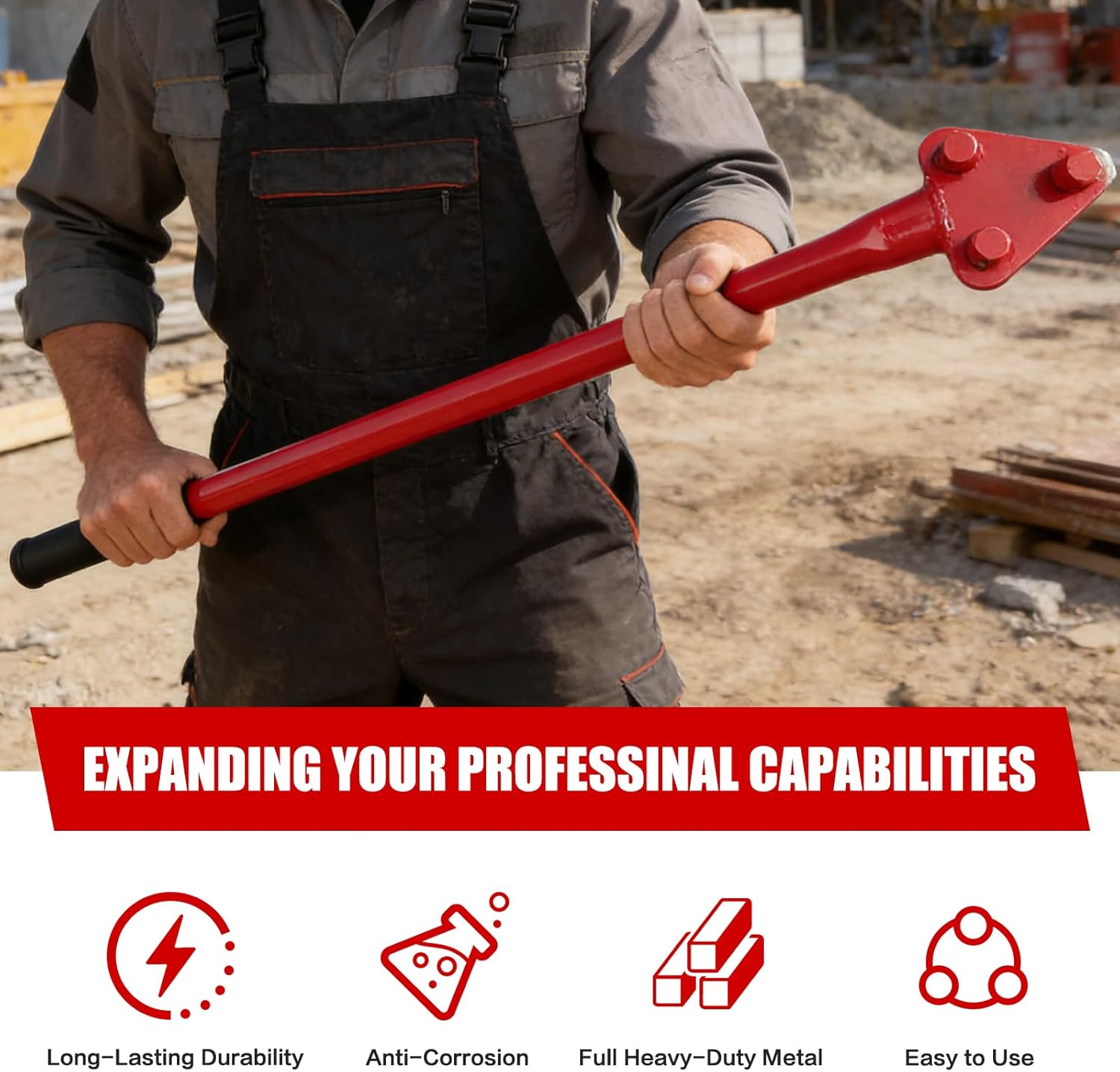 Manual Rebar Bender Tool | for 5/8" Bar Reverse Head, Labor Saving Design, Solid Steel Lever, Rebar Bending Tool