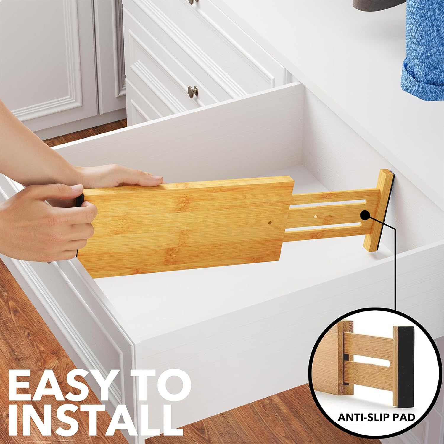 Bamboo Dresser Drawer Dividers 6 Pack, 4.65“ High Adjustable 12.5“-17” Drawer Organizers, Expandable Organization for