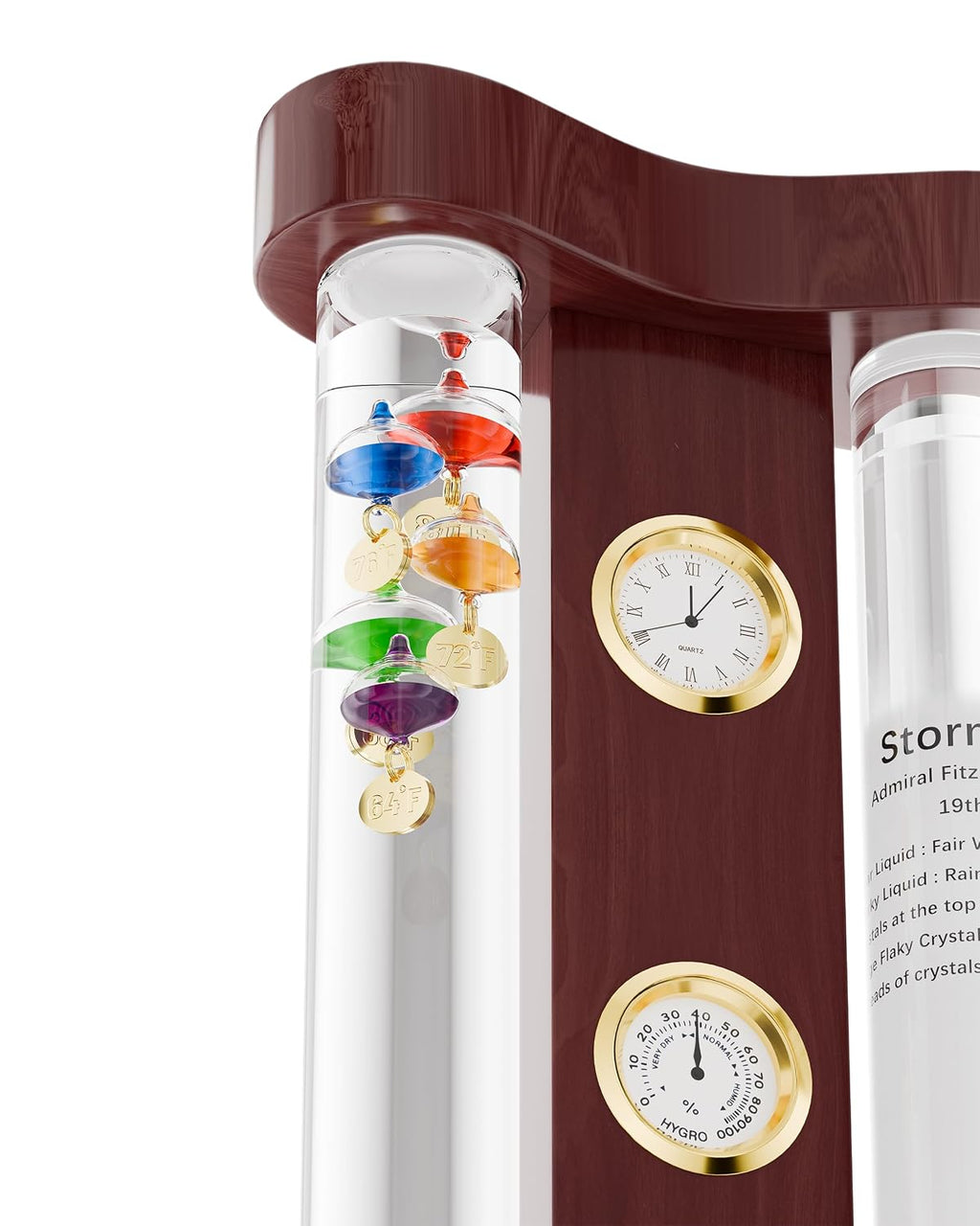 Analog Weather Station with Glass Galileo Thermometer Fitzroy Storm | Precision Quartz Clock and Analog Hygrometer