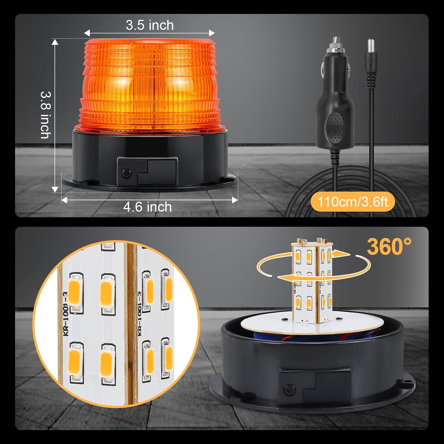 Magnetic Cordless Beacon Light,Amber Rechargeable Strobe Lights for Trucks,Portable Flashing Emergency Safety Warning