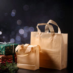 100 Pcs Plastic Gift Bags with Handles, Khaki