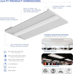 2x4 LED Troffer Light,Selectable 4CCT,7000 LM,0-10V Dimmable,2Pack