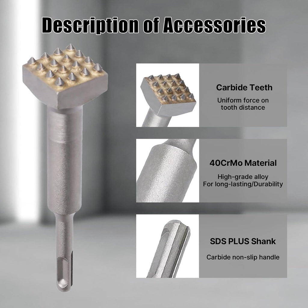 6'' SDS Plus Bushing Tool, 16 Tips Square Head Bush Hammer Bit