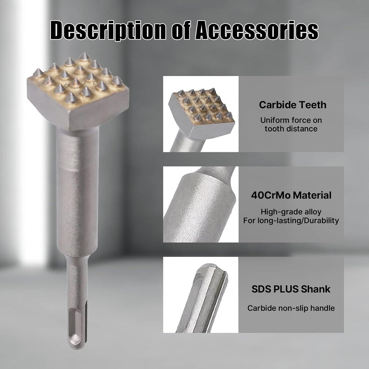 6'' SDS Plus Bushing Tool, 16 Tips Square Head Bush Hammer Bit