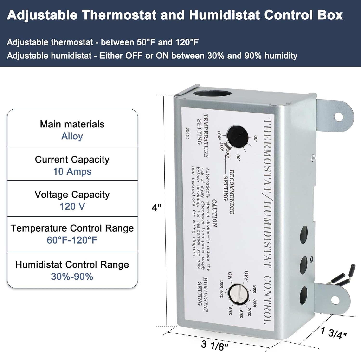 Attic Fan Adjustable Thermostat & Humidistat Controller Box for Powered Attic Ventilators Fan- Replacement