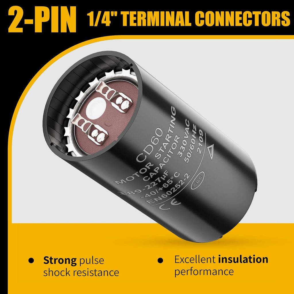189-227 uf/MFD 330 VAC 50/60 Hz CD60 Round Motor Start Capacitor