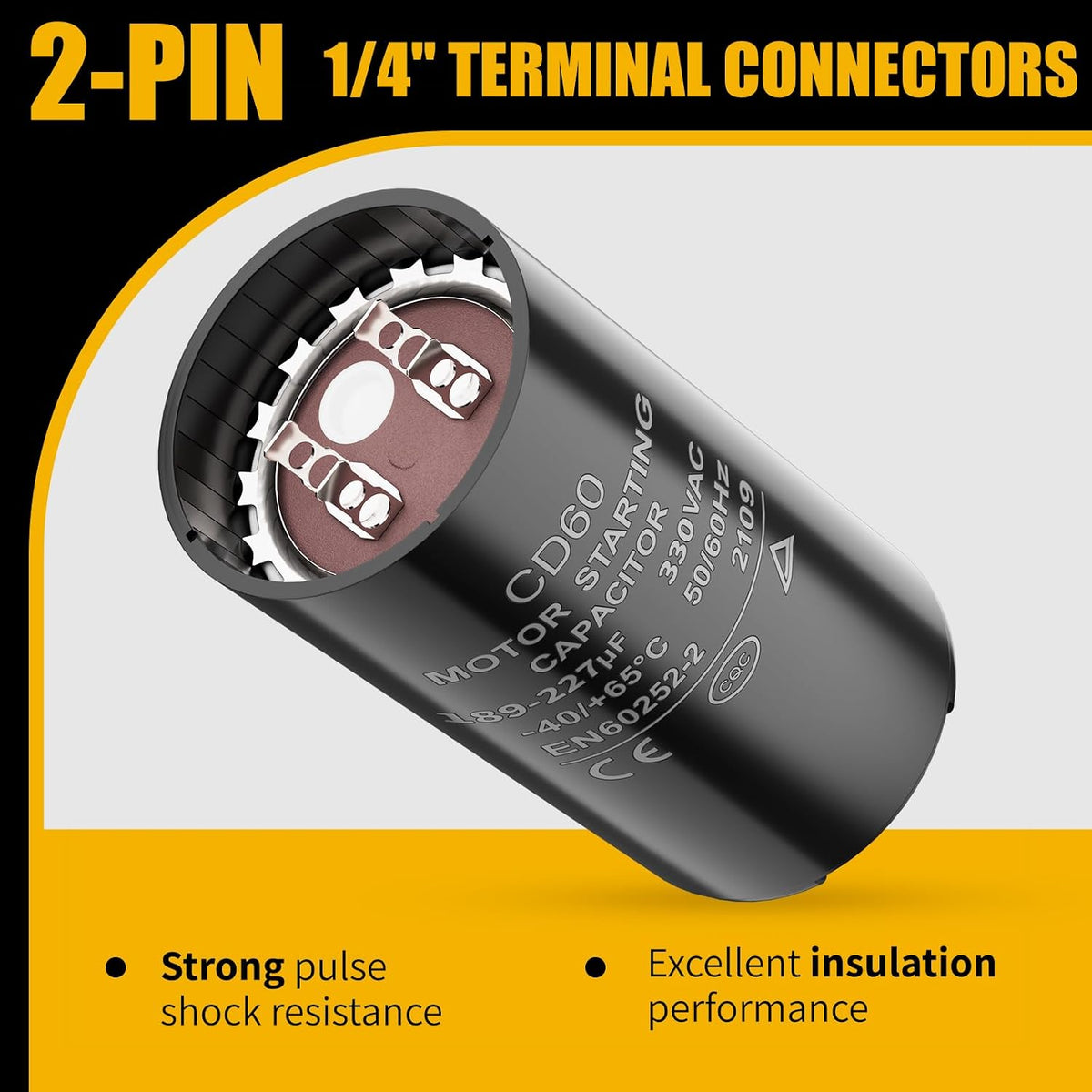 189-227 uf/MFD 330 VAC 50/60 Hz CD60 Round Motor Start Capacitor