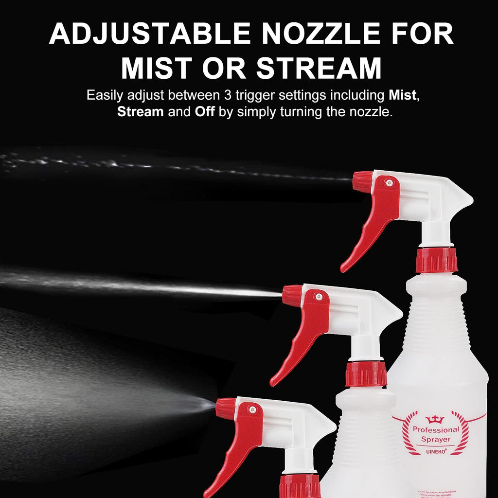 Plastic Spray Bottle (4 Pack, 24 Oz, All-Purpose) Heavy Duty Spraying Bottles Leak Proof Mist Empty Water Bottle for