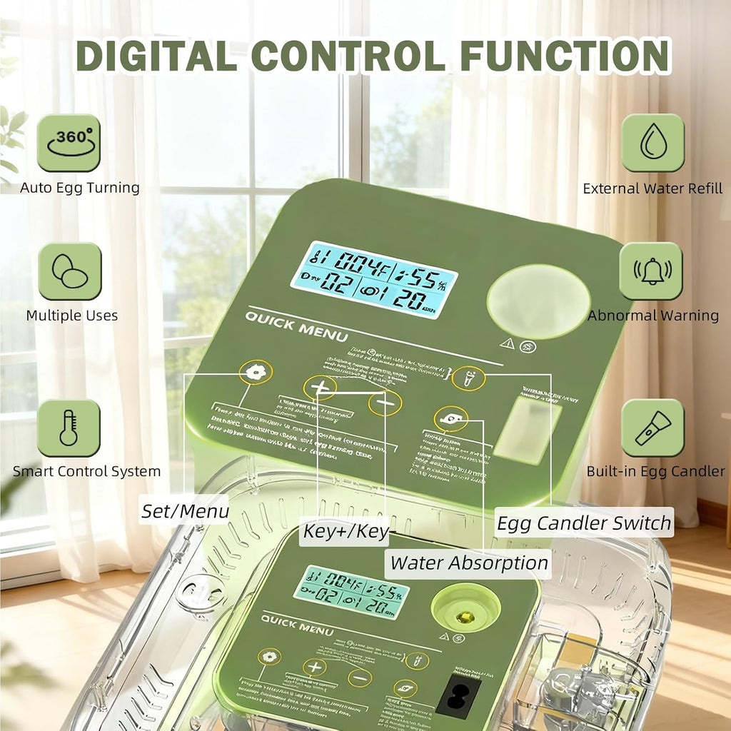 Incubator for Hatching Egg, 12 Egg Incubators with Temperature and Humidity Control, Automatic Turner, Candler, 360°