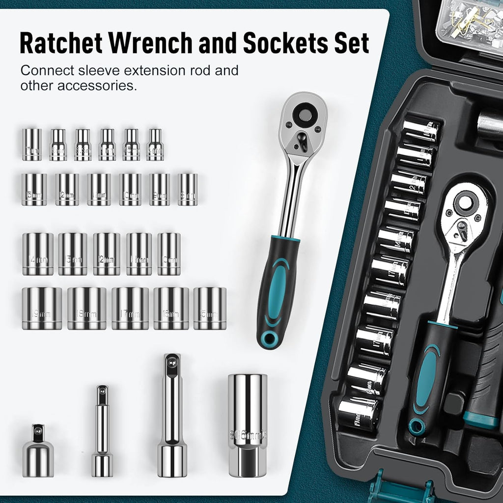 Home Tool Kit 281-PCs - Portable Complete Basic Repair General Hand Tool Sets for Men Women - Full Tool Set with