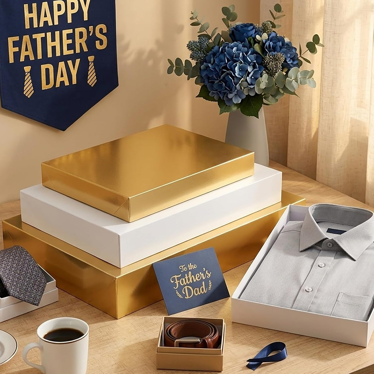 12 Gift Boxes with Lids 11x8.5x1.5 Inch Gold Shirt Boxes