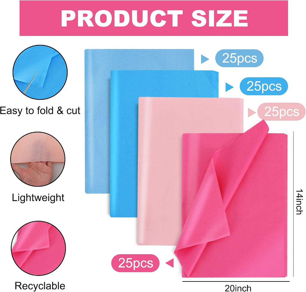 80 Sheets Pink Blue Tissue Paper Bulk for Gift Wrapping Gift Bags