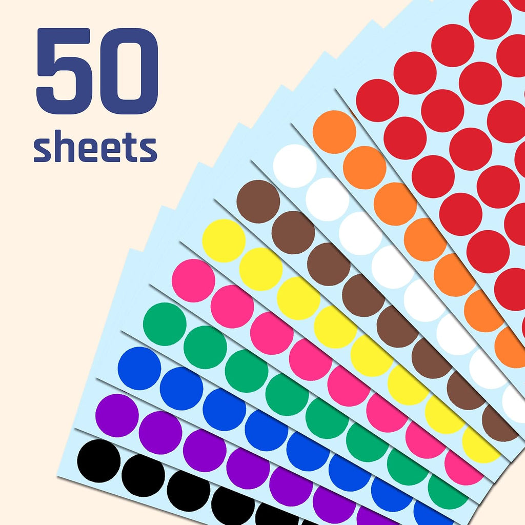 2000 Pack, 3/4" Round Colored Dot Stickers Labels - 10 Colors