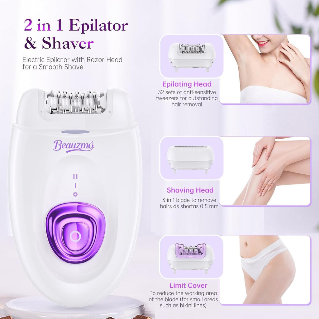 Smooth Glide Epilator for Women, Gentle Rechargeable Facial Hair Removal Device, 2-Speed 36 Tweezers with LED Light