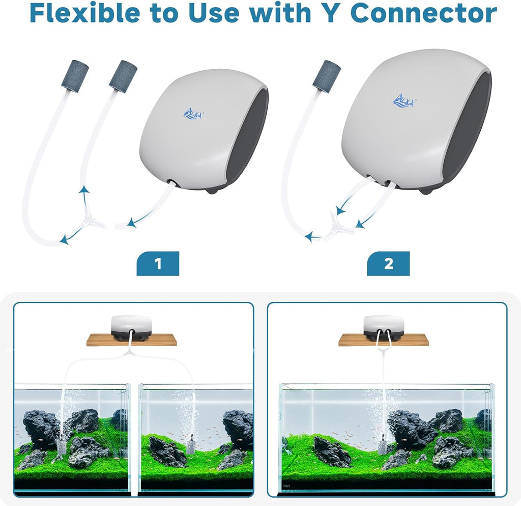 Aquarium Air Pump Quiet Fish Tank Aerator Pump Fish Oxygen Pump with Air Tubes Air Stones & Check Valve (3W for Up to
