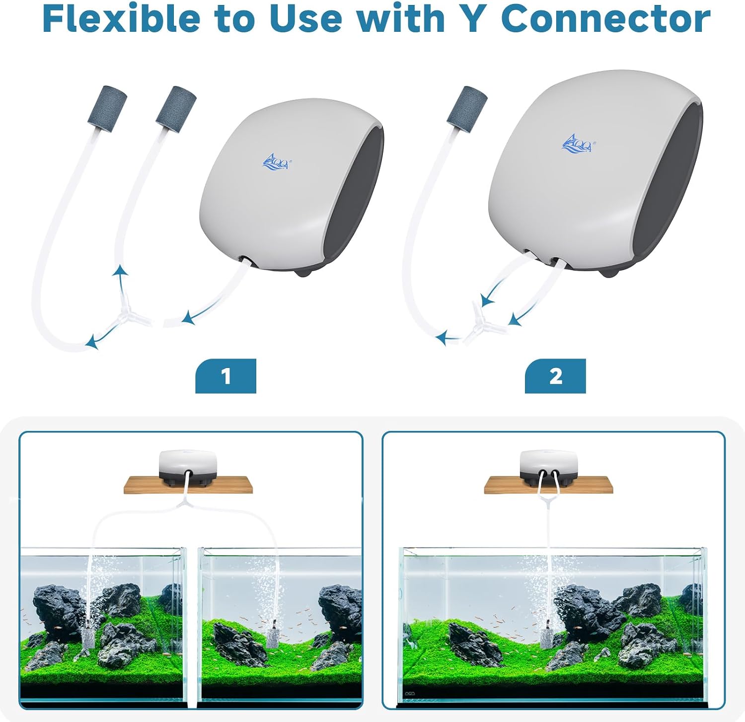 Aquarium Air Pump Quiet Fish Tank Aerator Pump Fish Oxygen Pump with Air Tubes Air Stones & Check Valve (3W for Up to