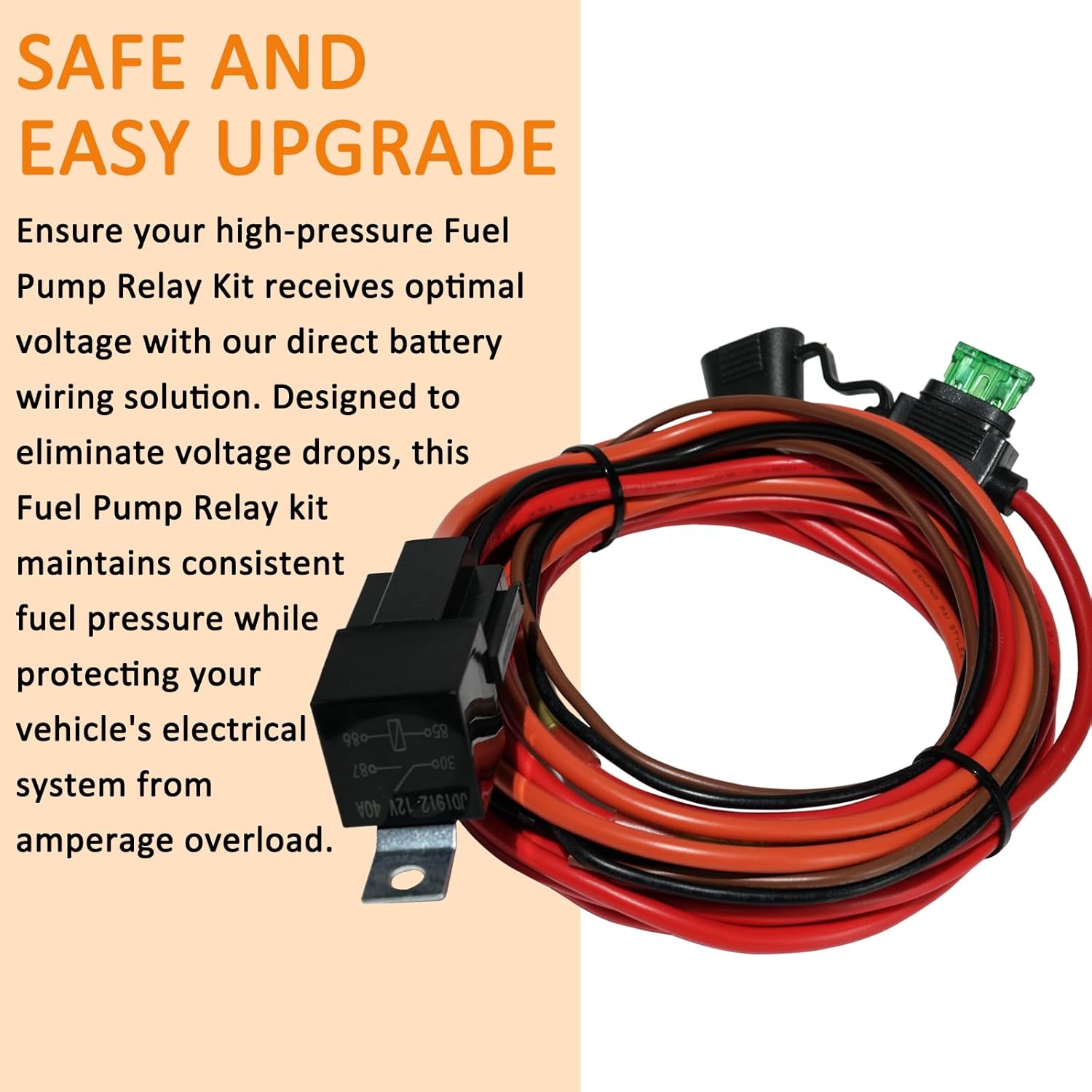 Electric Fuel Pump Relay Bypass Harness, Fuel Pump Relay Kit Wiring Harness 40 AMP Waterproof Relays Heavy Duty 10