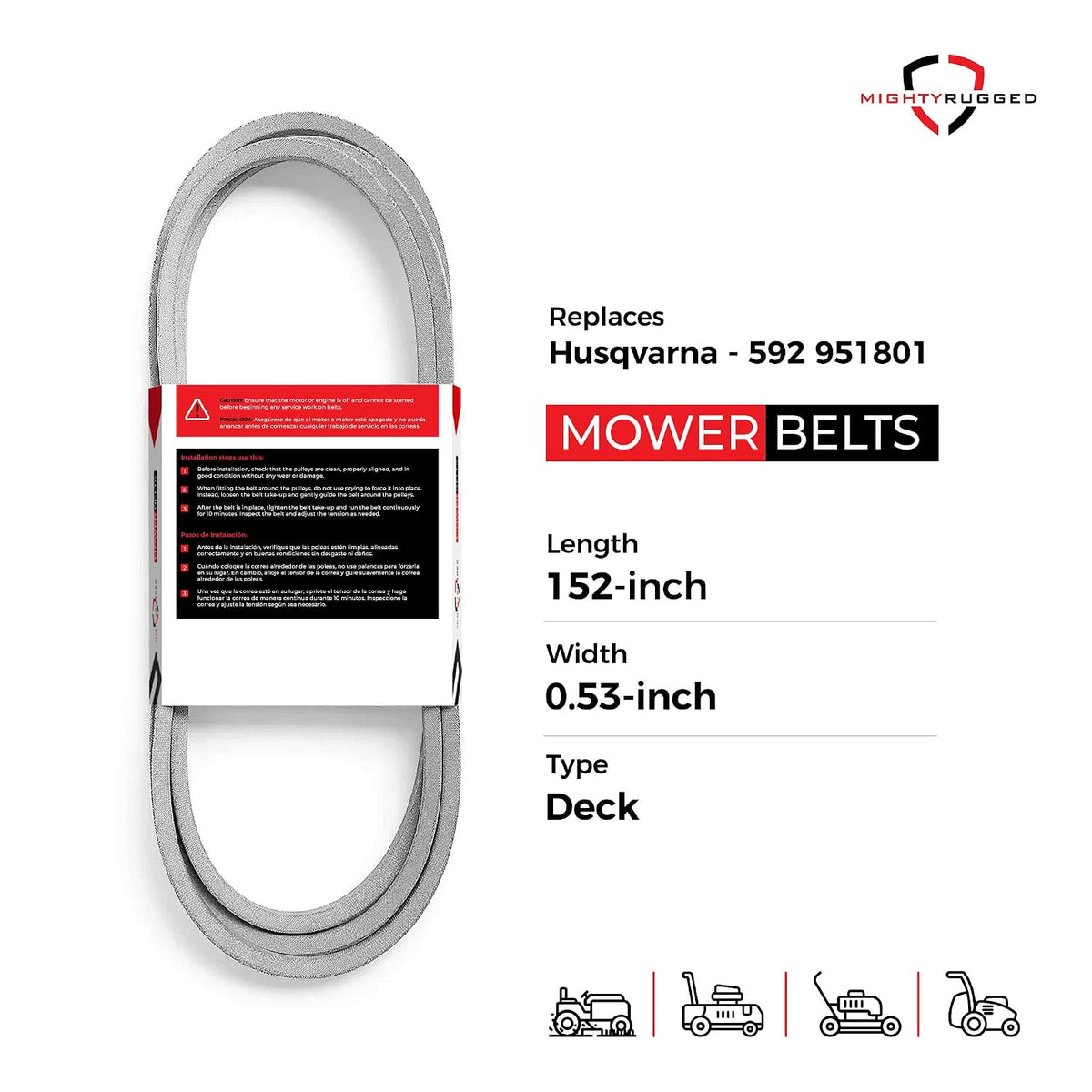 592951801 Husqvarna Deck Belt Replacement - Belt Length 152" - Premium, Heavy-Duty, Aramid Cord for Husqvarna