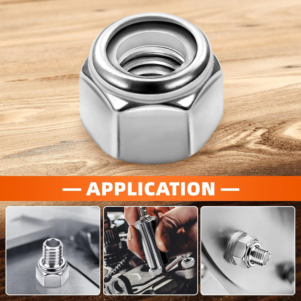 #10 24 Nylon Insert Hex Lock Nuts Locknuts, 304 Stainless Steel 18-8, Bright Finish, 100 PCS