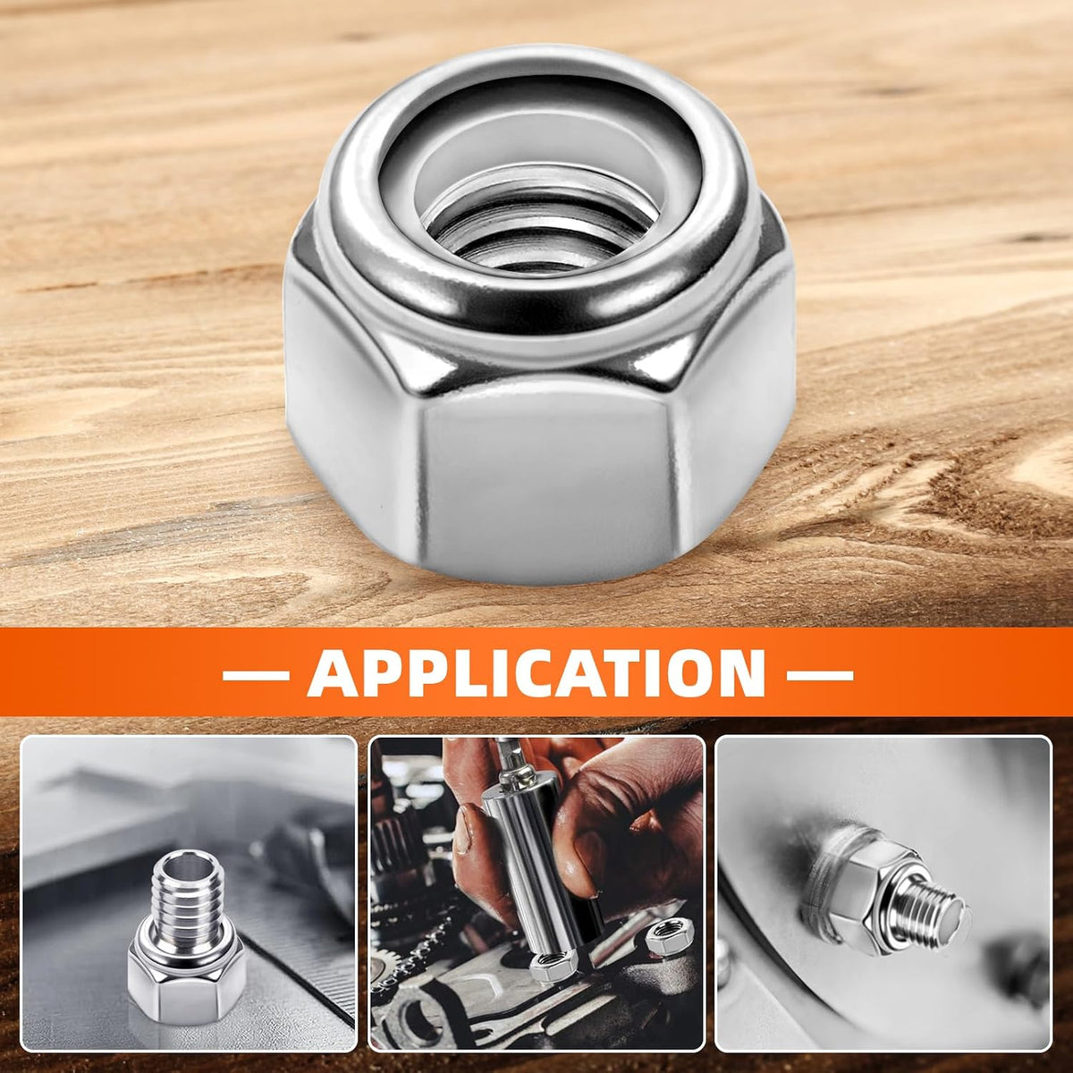 #10 24 Nylon Insert Hex Lock Nuts Locknuts, 304 Stainless Steel 18-8, Bright Finish, 100 PCS