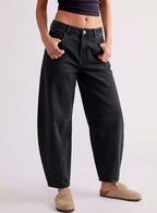 Women's Boyfriend Baggy Barrel Jeans Mid Rise Denim Ankle Pants