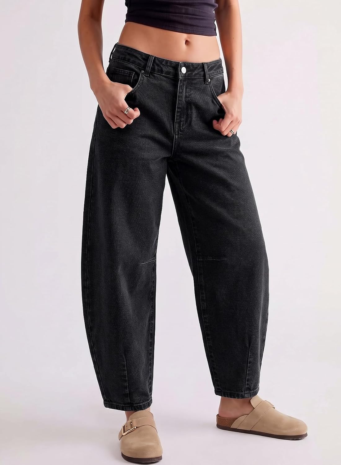 Women's Boyfriend Baggy Barrel Jeans Mid Rise Denim Ankle Pants