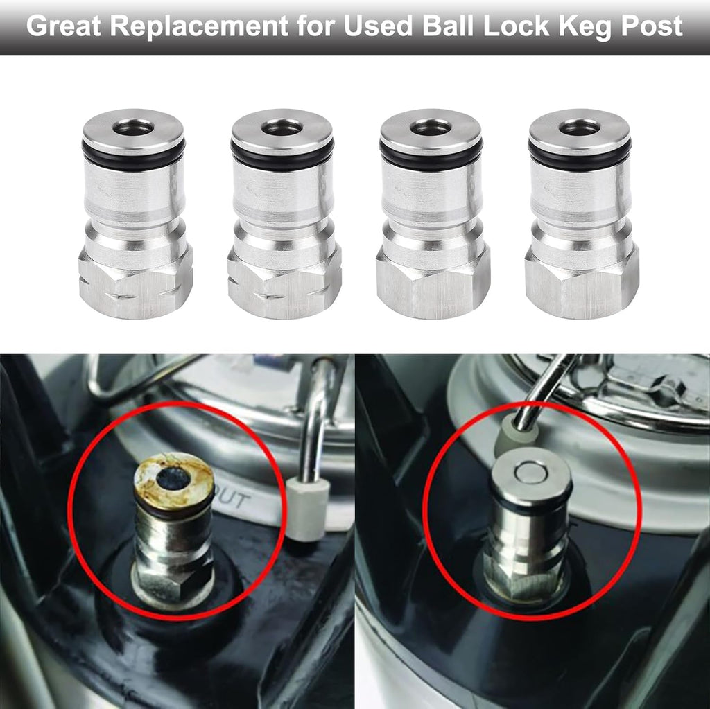2 Pairs Ball Lock Keg Post – Homebrew Gas & Liquid Corny Keg Connectors | Stainless Steel, Standard 19/32"-18 Thread