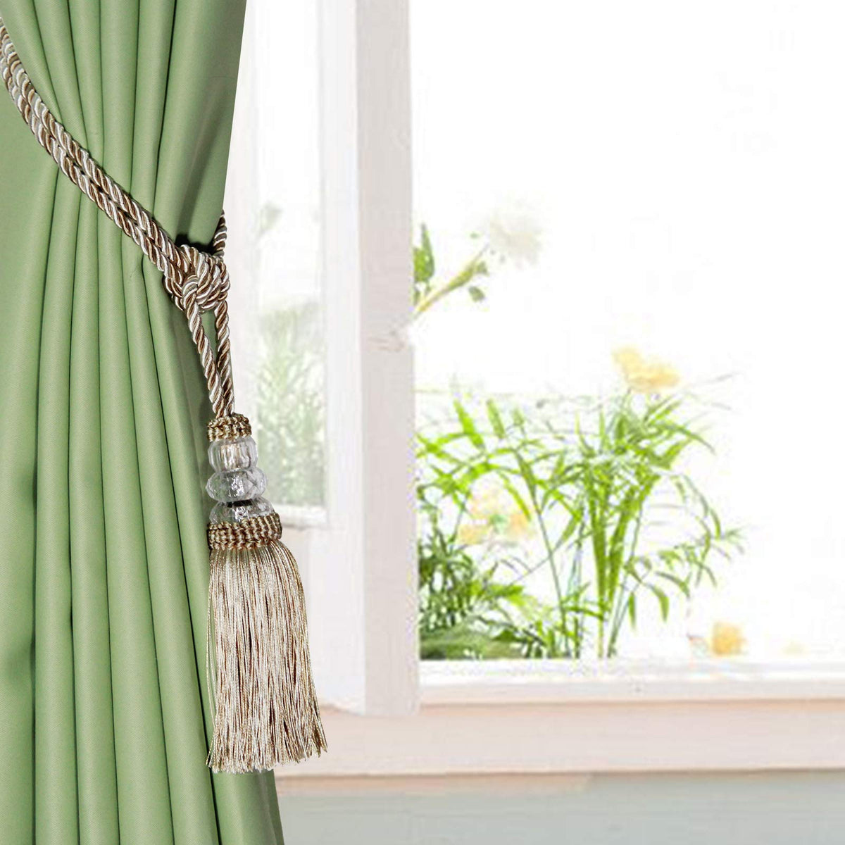 2 Pack Curtain Tiebacks Hand-Woven Holdbacks Tassels Tiebacks