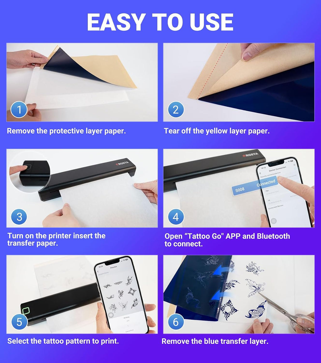 Tattoo Stencil Printer, Tattoo Printer with 10 Transfer Paper S008