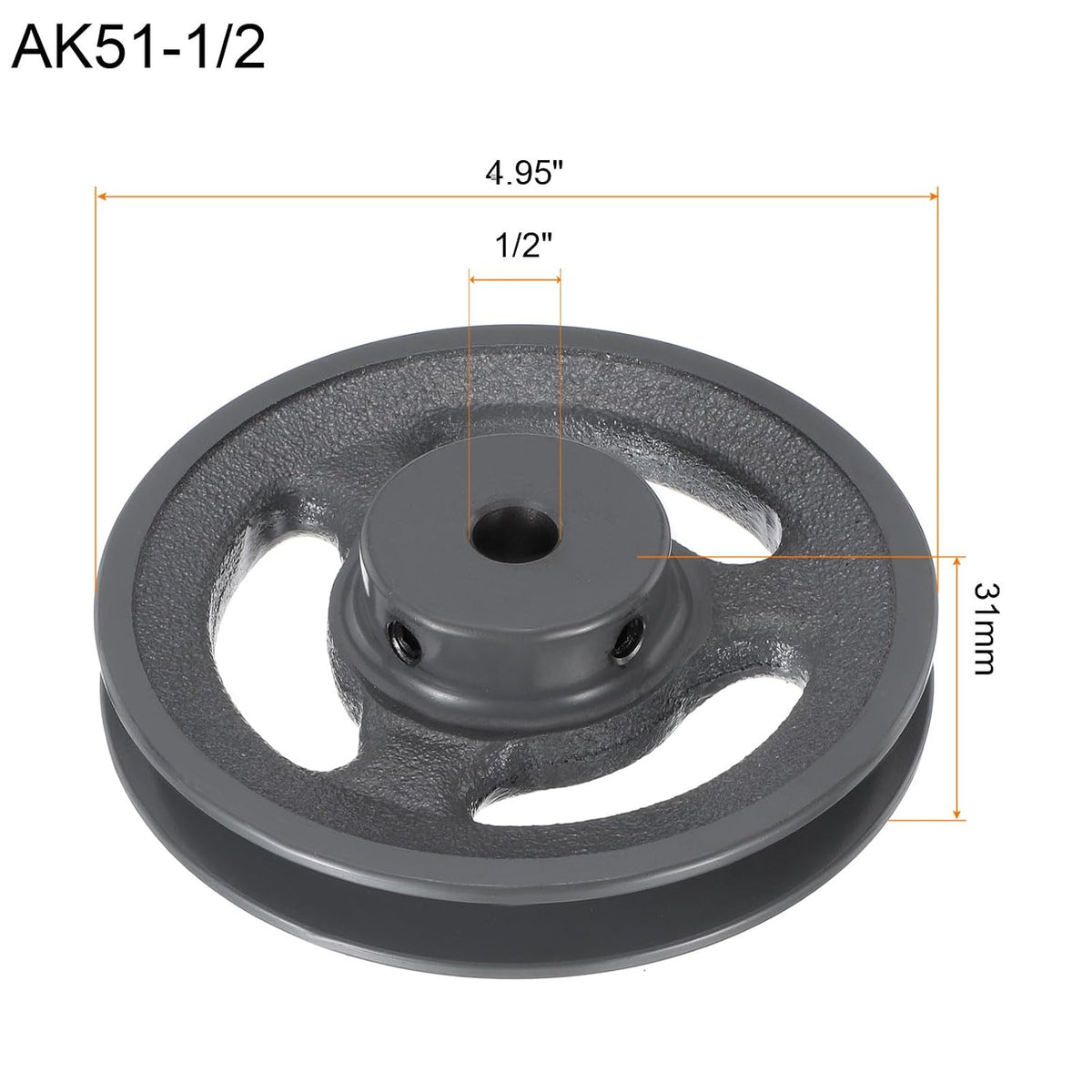 uxcell AK51-1/2 V-Belt Sheave 1/2" Bore, 4.95" OD, Single Groove Web Sheave