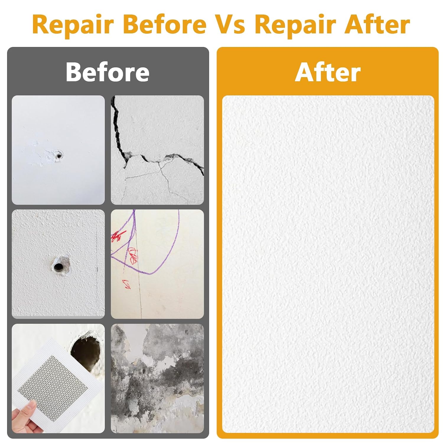 Drywall Repair Kit, 8.8oz Spackle Wall Repair Paste with Scraper, 6 Sandpaper Sheets & Self Adhesive Dry Wall Patch
