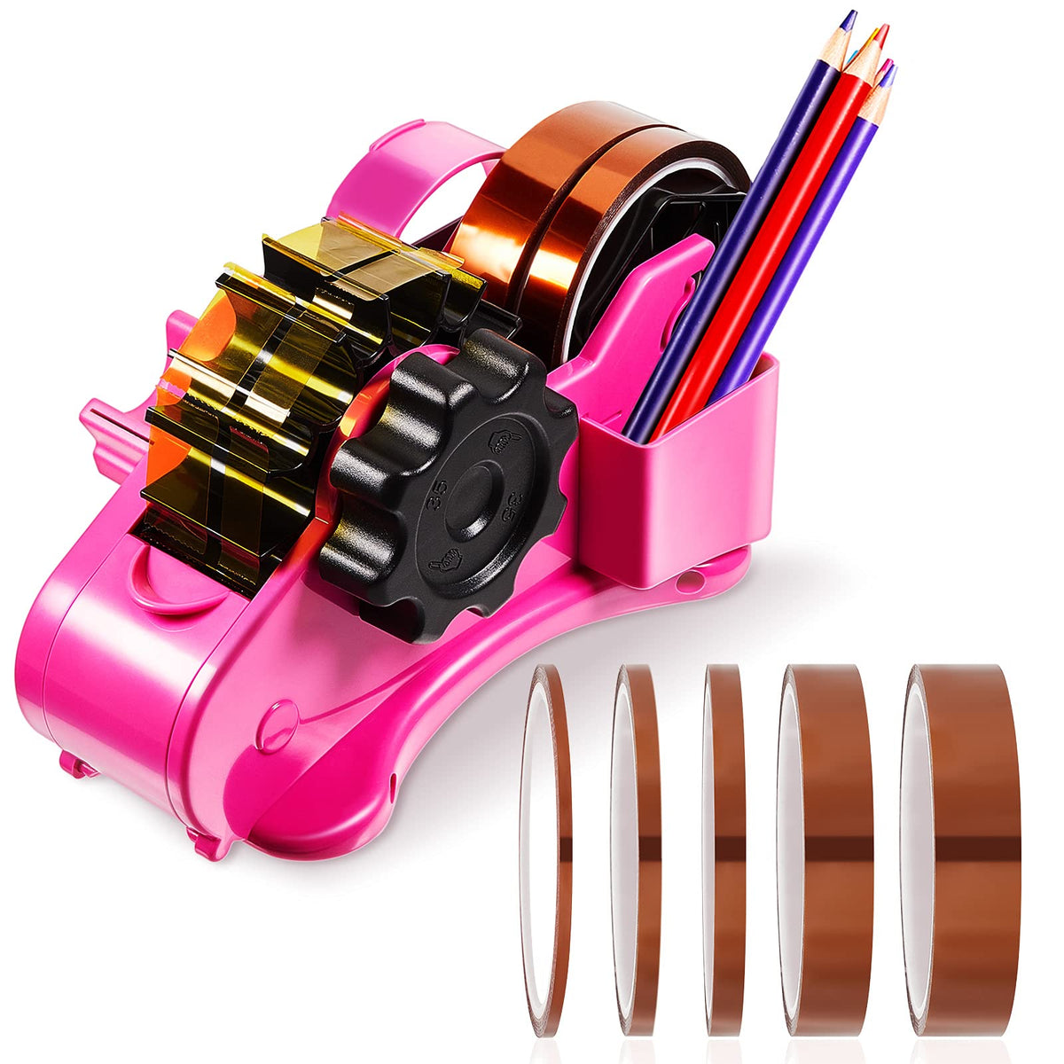 Pink Heat Tape Dispenser Sublimation Set with 5 Multi-Size Tapes