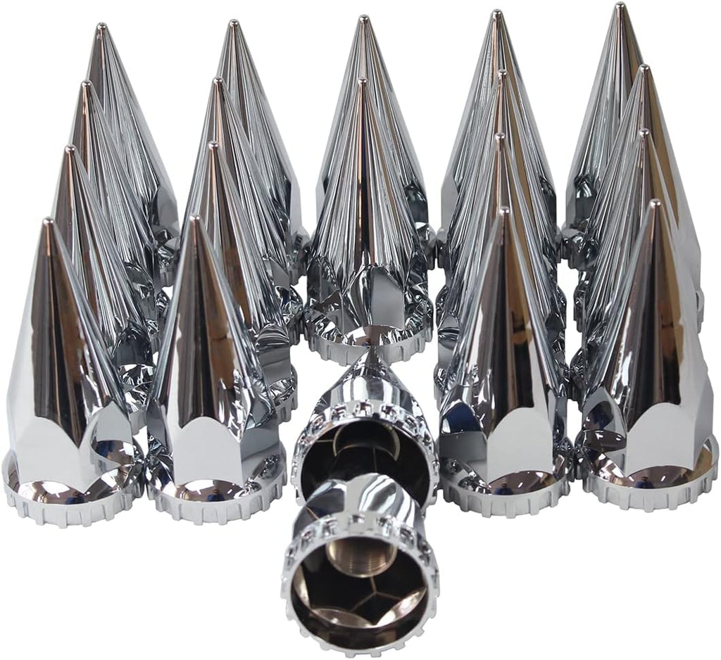 Chrome ABS Plastic Front Hub Caps Wheel Axle Covers with 33 mm Screw on Lug Nut Covers for Semi Trucks 1 Pair (Spiked)