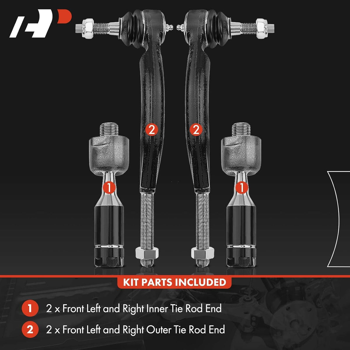 A-Premium Front Inner & Outer Tie Rod End Kit Fix Uneven Tire Wear