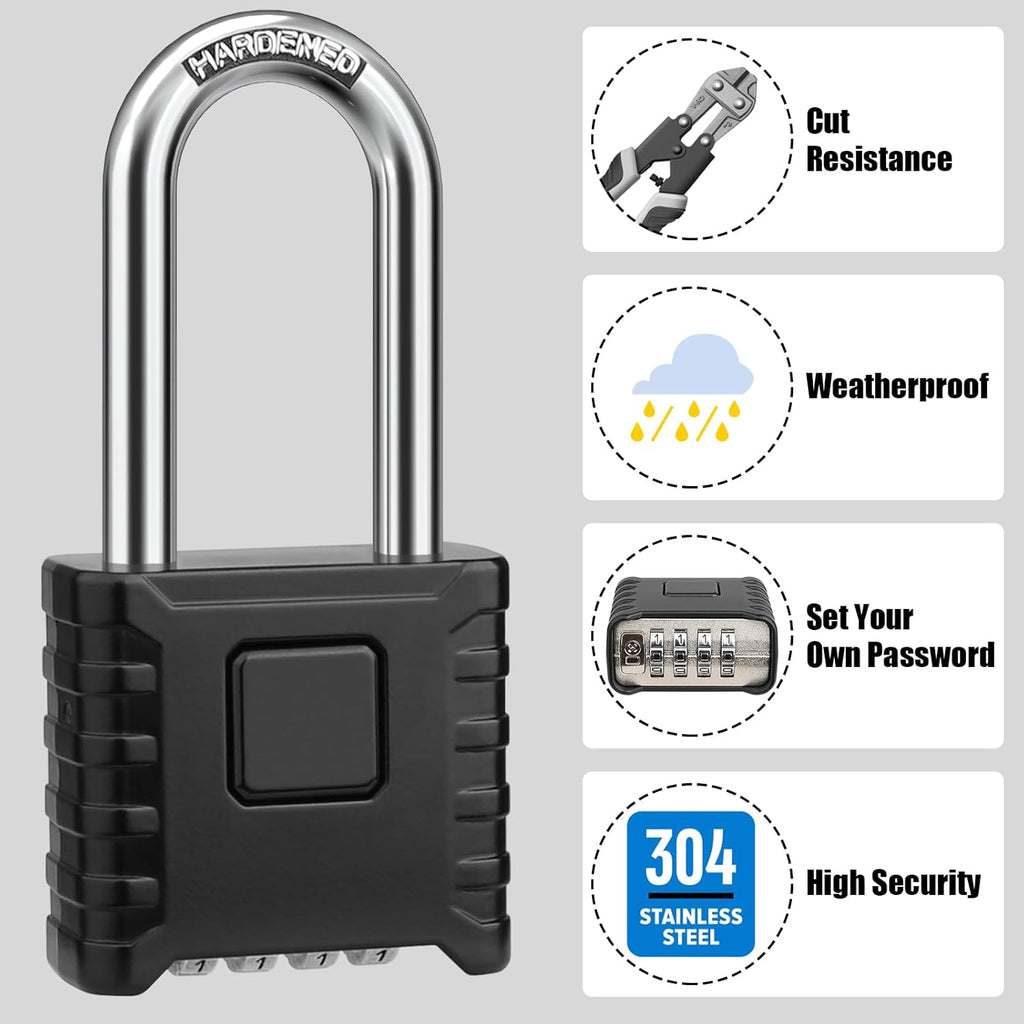 2.3in Long Shackle Combination Padlock, Diyife Heavy Duty Outdoor Lock | Resettable, One-Touch Unlock, [Weatherproof]