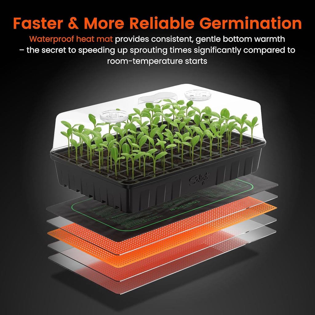3 Set 60-Cell Seed Starter Kit with Domes, Cell Trays and Heat Mats | Cloning, Propagation and Germination Station