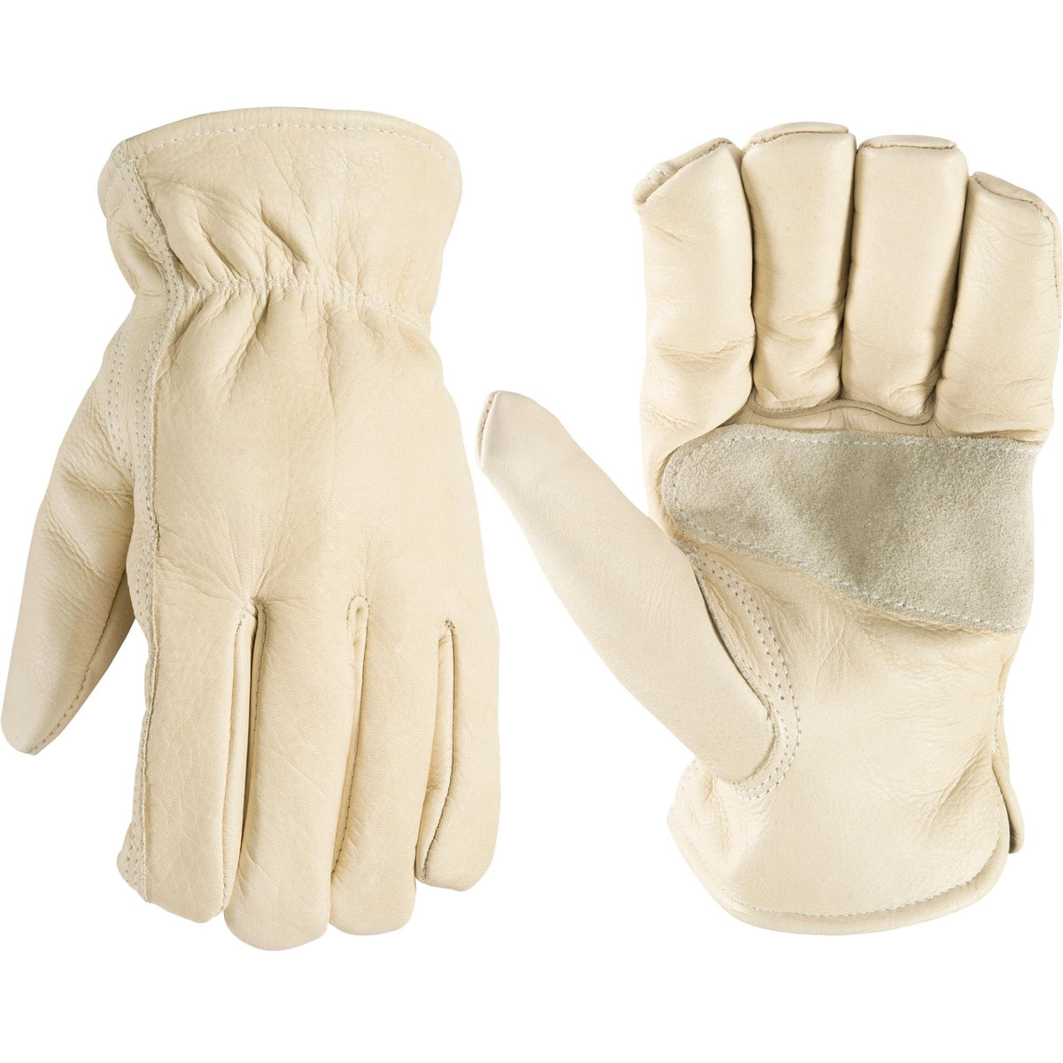Men's Work Gloves, Cowhide Leather, Reinforced Palm, Medium