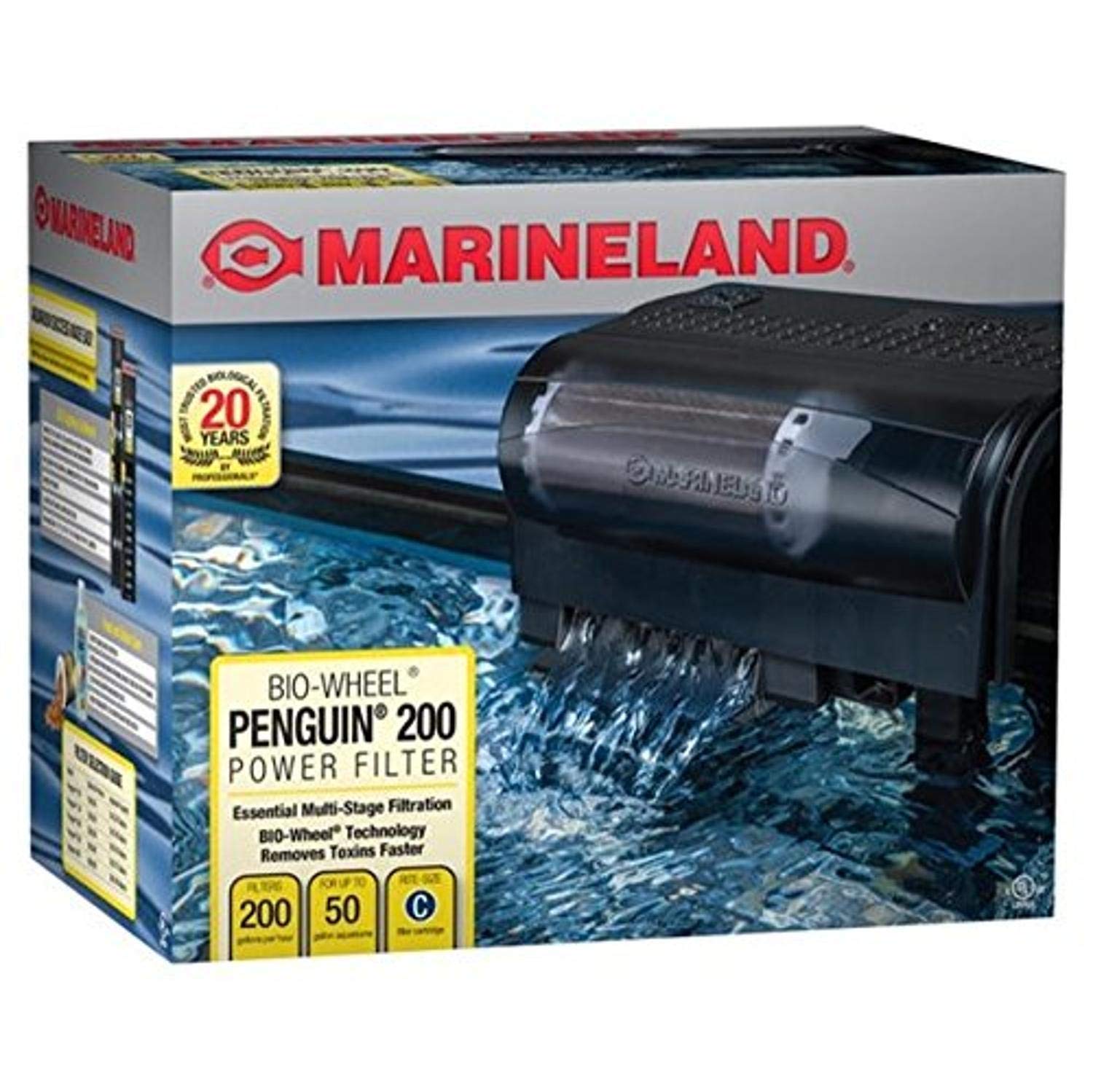 Bio-Wheel Penguin 200 GPH Power Aquarium Filter, Ultra-Quiet Hang-On-Back Fish Tank Filter with Multi-Stage