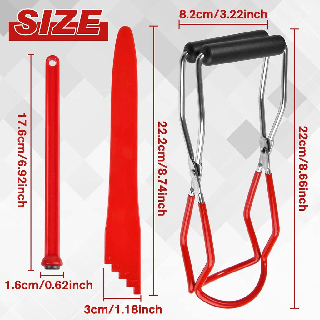 Canning Jar Lifter Tongs Red Air Release Valve Magnetic Can Lifter Can Clamp 3-Piece Set Canning Tools Kit Suitable