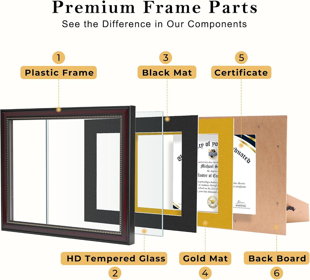 Diploma Frame 8.5 x 11 with Black over Gold Mat or Display 11x14 Diploma Frame 11x14 without Mat, High Definition